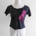 Cat Animal Style Women Crop Top Tee Shirt Bleached Shirt Black T-Shirt Cat T-Shirt Size M