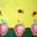 Delicious, Strawberry, ladybug, greetings, yellow, blank, card
