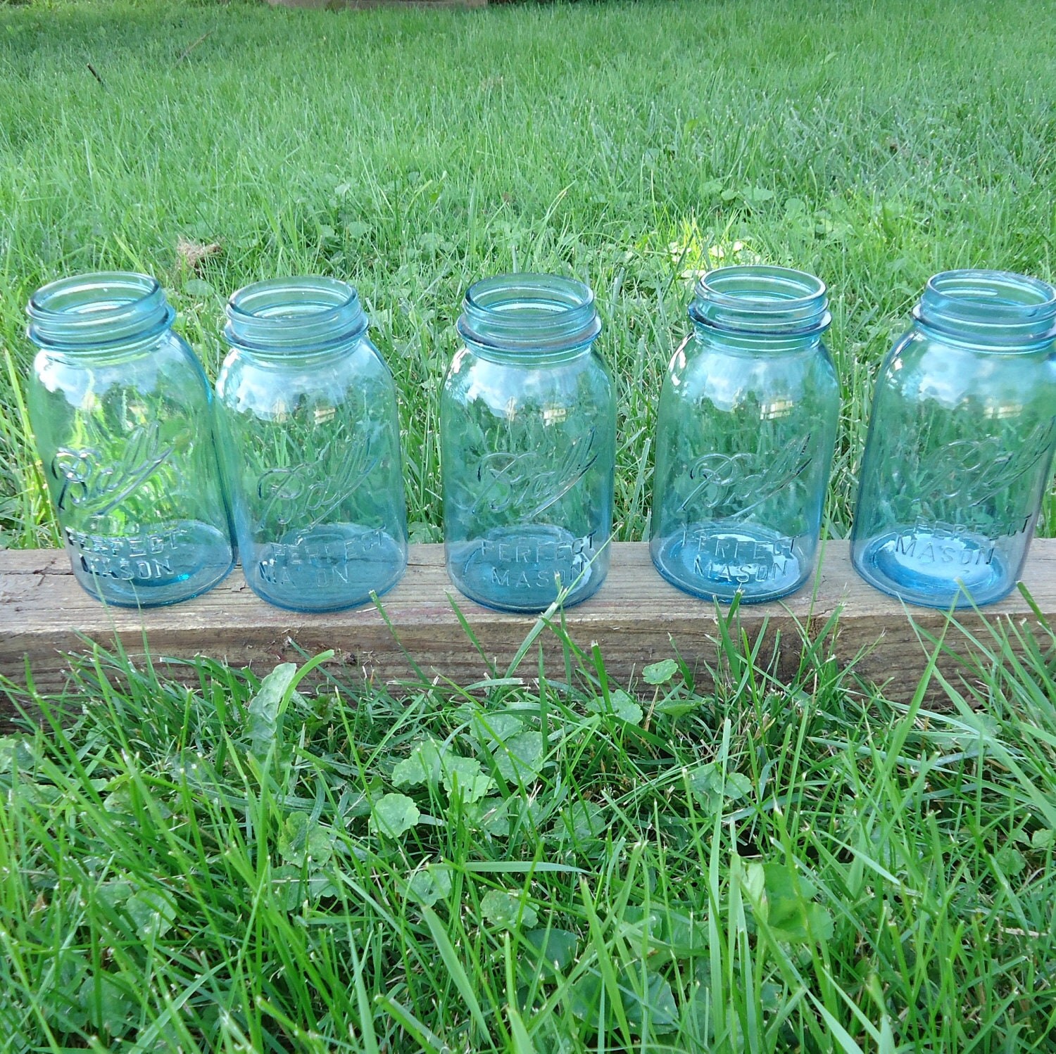 blue Mason Jar vase 5 Aqua Blue Ball Mason Jars rustic