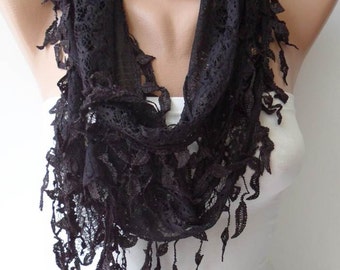 Scarf Christmas Gift Holiday Gift Black Lace Scarf with Trim Edge Last Minute Gift Winter Fashion Accesories