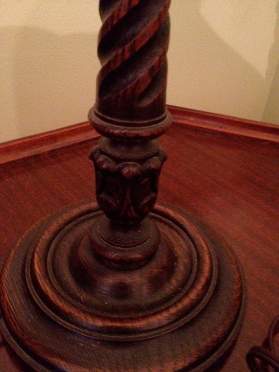 Vintage Wood Candlestick Table Lamps PAIR Twisted Wooden