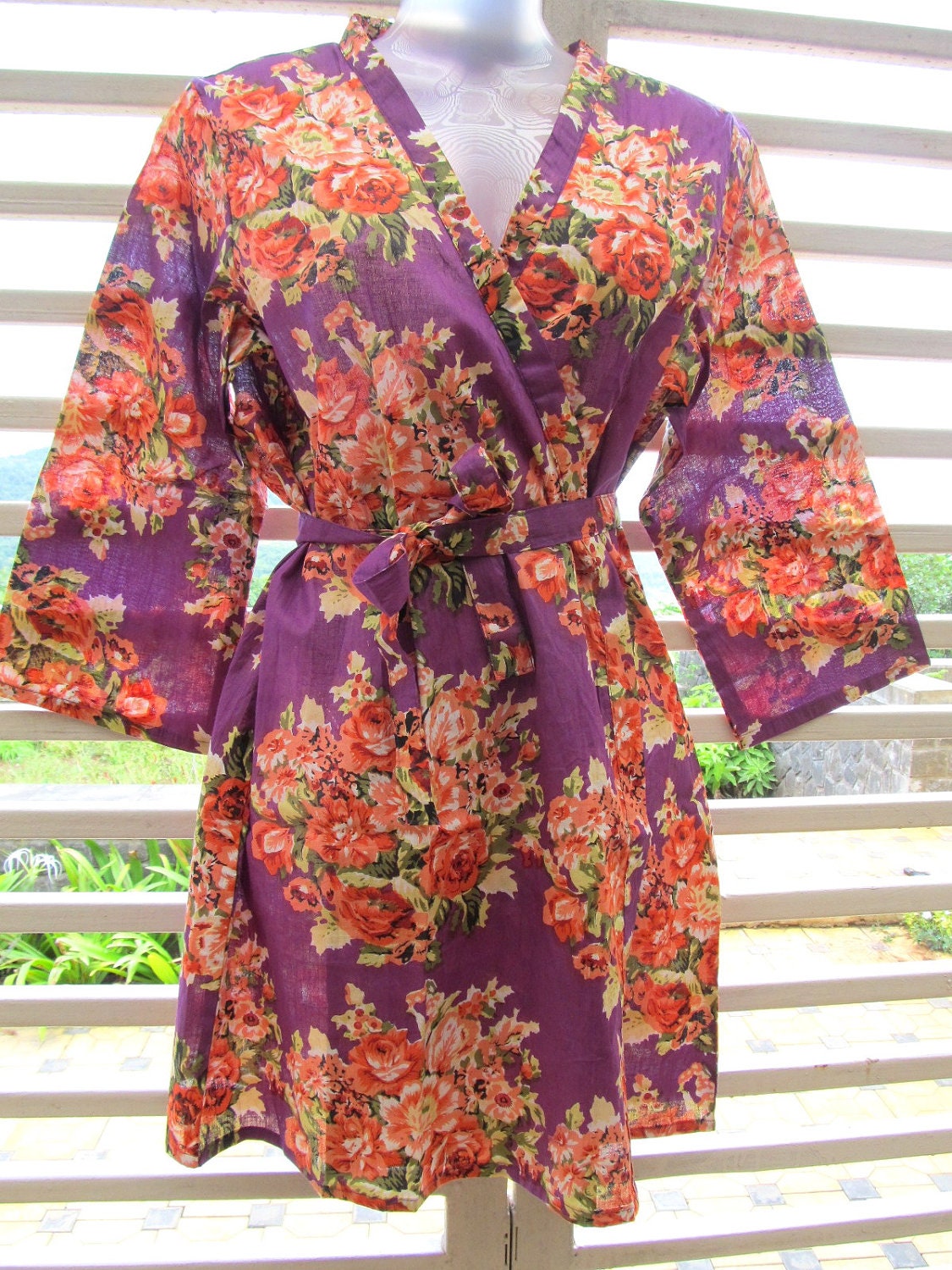 Kimono Robe in Purple Floral Gift for Her by SunsetToSunrise