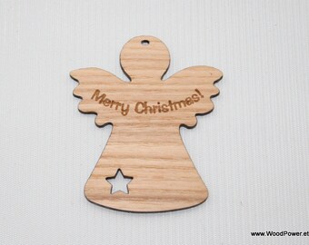 Christmas Angel with Star and Engraving / Christmas Decoration/ Christmas Tree Pendant (ash wood)