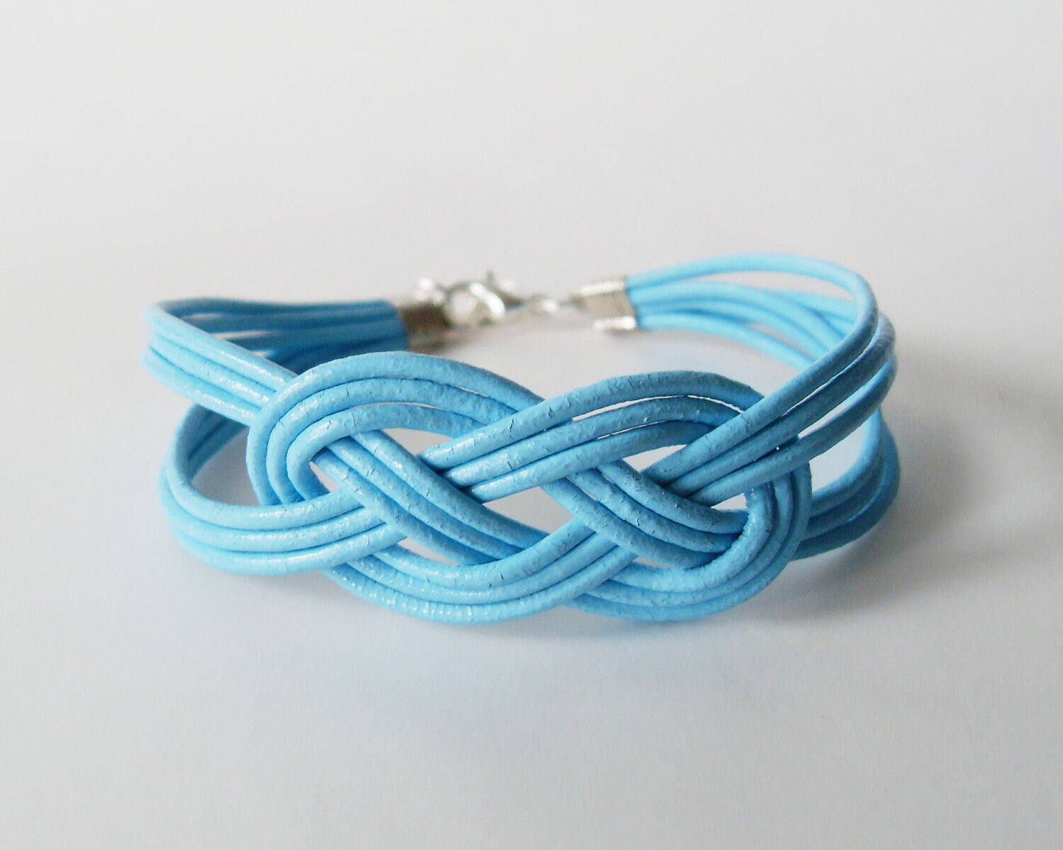 Leather Sailor Knot Bracelet Aqua Blue Leather Strap by starryday