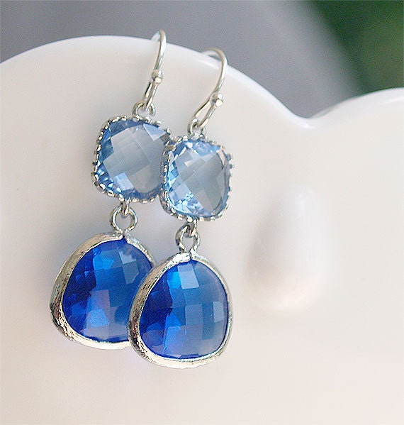 Items similar to Blue Dangle Earrings in Silver - Cobalt Royal Blue and ...