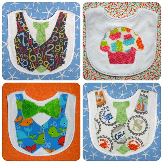 Items similar to Custom Made Fabric Embellished Terry Cloth Bib for