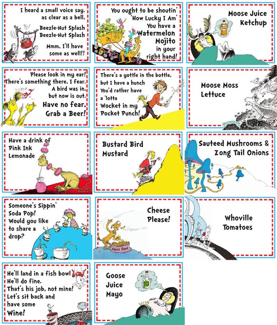 12 Dr Seuss Party Food Labels- Listing for 12 Labels