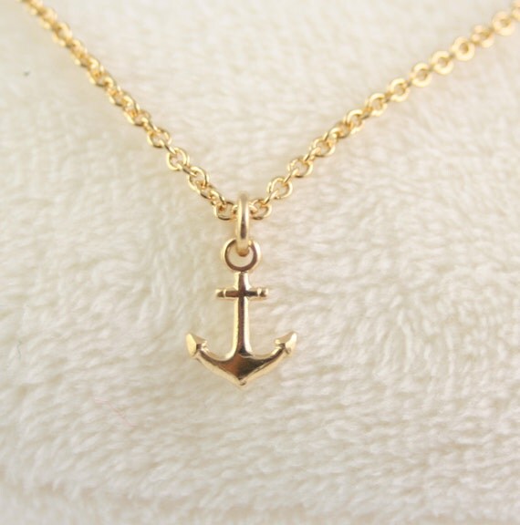 Tiny gold filled anchor necklace by Dollan on Etsy