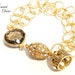 Smoky Quartz Gold Crown Charm Bracelet, Magnetic Rhinestone Clasp, Gemstone Jewelry, Gold Chain - KTownesend