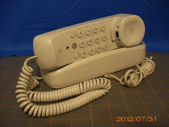 Vintage GE White Push Button Wall and Desk Phone with coiled