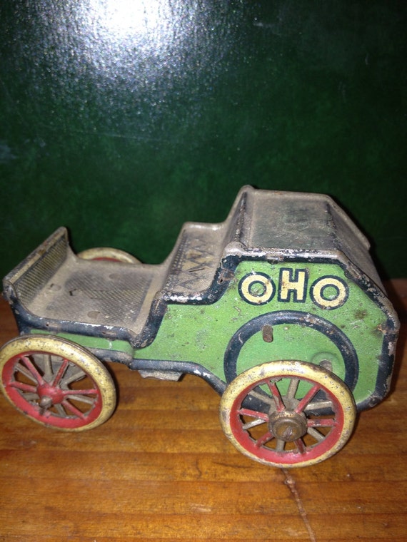 Lehmann vintage tin wind up toy car OHO German // rate green