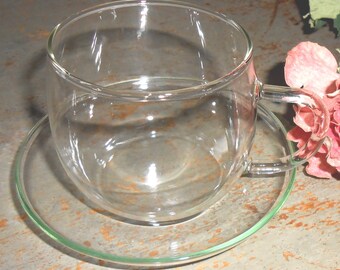 Vintage Tea Cups & Saucers, Clear Glass, Punch Cups, Glass Tea Cups, Party Cups, Set of Four