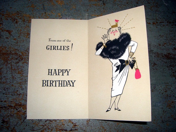 Vintage Hallmark Cards Birthday Old Fancy Lady Unused