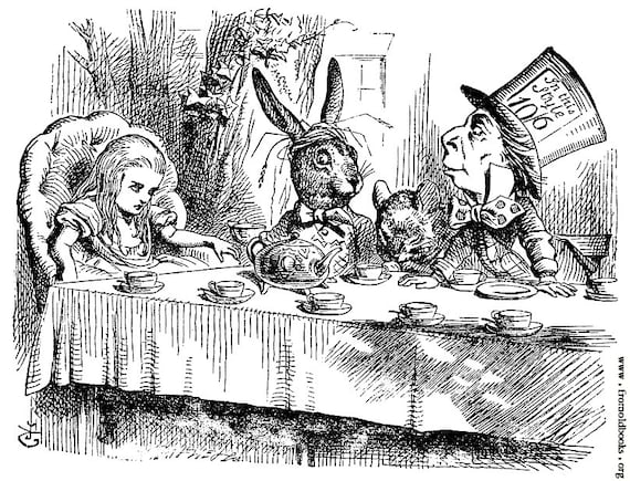 Mad Hatters Tea Party - Alices Adventures in Wonderland -  Vintage Image