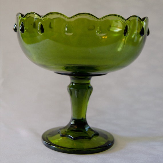 Vintage Indiana Glass Company Avocado Green Compote in the