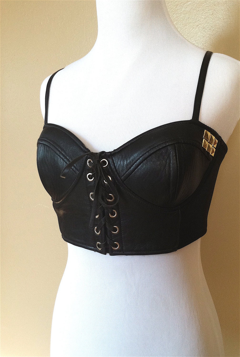 Studded Leather Lace Up Corset Bra Top