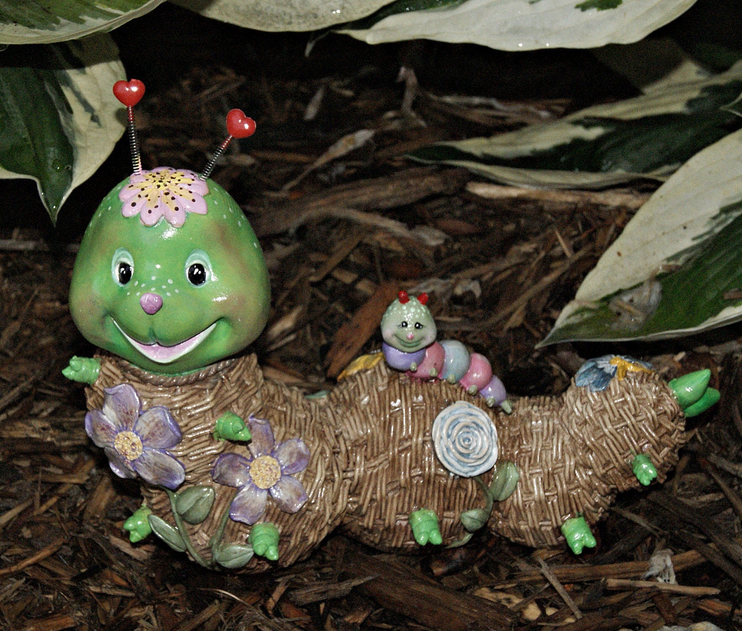 Lawn Ornament Hand Painted Resin Caterpillar by PaintYourPoochand