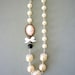 Vintage Pearl and Flower Rose Cameo Rosary Necklace. Cream, Blush, Silver tone Jewelry. Free Shipping to EU, US, CAN