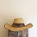 Vintage Straw Hat - Wide Rim with Blue Pattern