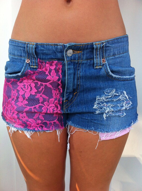 Items similar to Hot Pink Lace Denim Shorts on Etsy