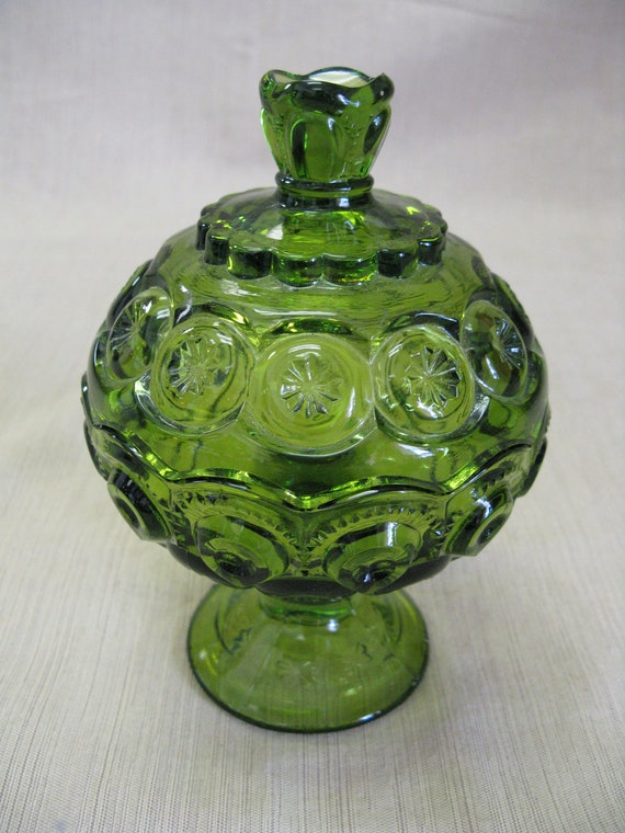 Vintage 1950's Moon and Star Emerald Green Candy Dish with