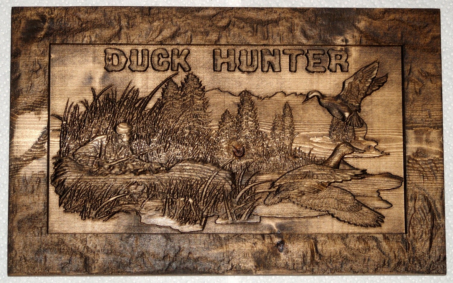 Carved Wooden Duck Hunting Scene Wall Hanging by enwooddesigns