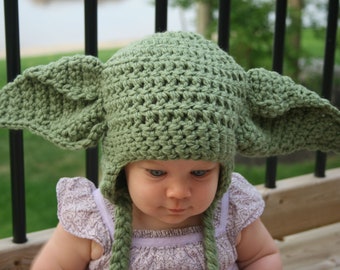 Yoda Inspired Hat Crochet Pattern - Newborn - Toddler - Child - Adult