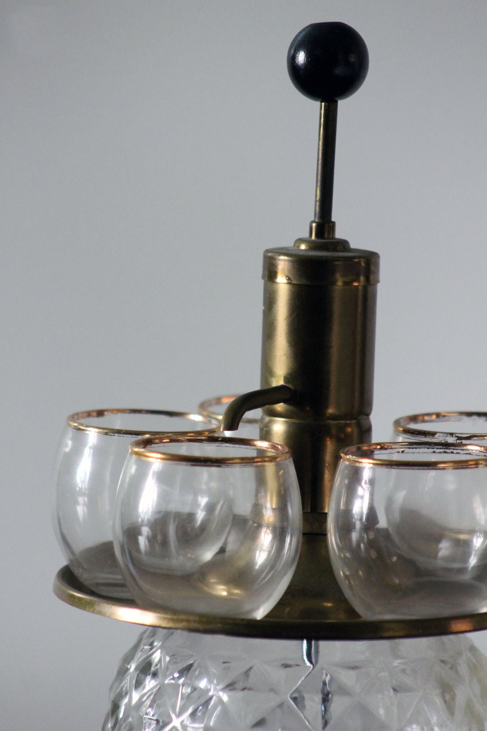 1950s Pump Decanter Park Industries Glass and Brass