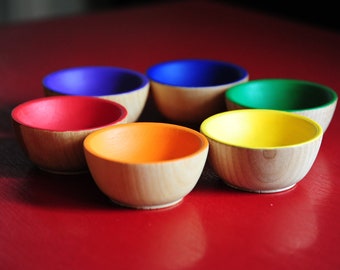 Rainbow Wooden Sorting Bowls - Educational Montessori Waldorf Toys / Wooden Toy, Play Kitchen