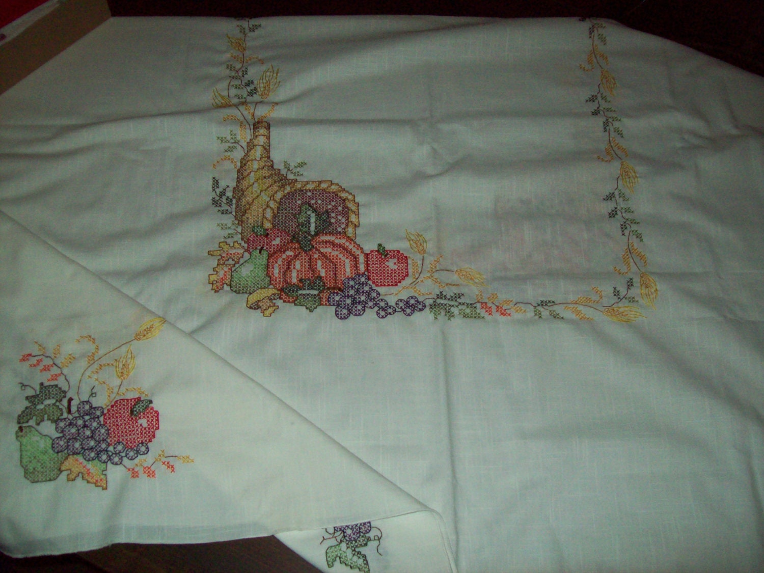 Beautiful Hand Embroidered Thanksgiving Tablecloth by debmaguoo