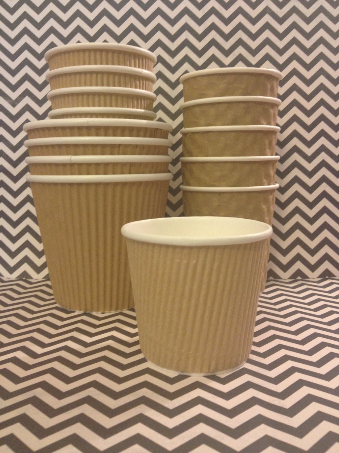 20 4 oz Kraft Ripple Paper Cups with Custom Stickers