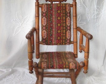 Antique Rocking Chair, Childs rocking chair, upholstered childs rocker, childrens rocker, victorian, 1800s to early 1900s