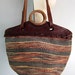 Vintage Ethnic Tooled Leather Bag Jute Tribal Bucket Tote Bag Market Woven Handbag