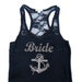 1 Nautical Bride Tank Top Shirt. Half Lace. Bridesmaid, Matron of Honor, Maid of Honor. Navy Blue, White, Tiffany Blue, Purple, Yellow