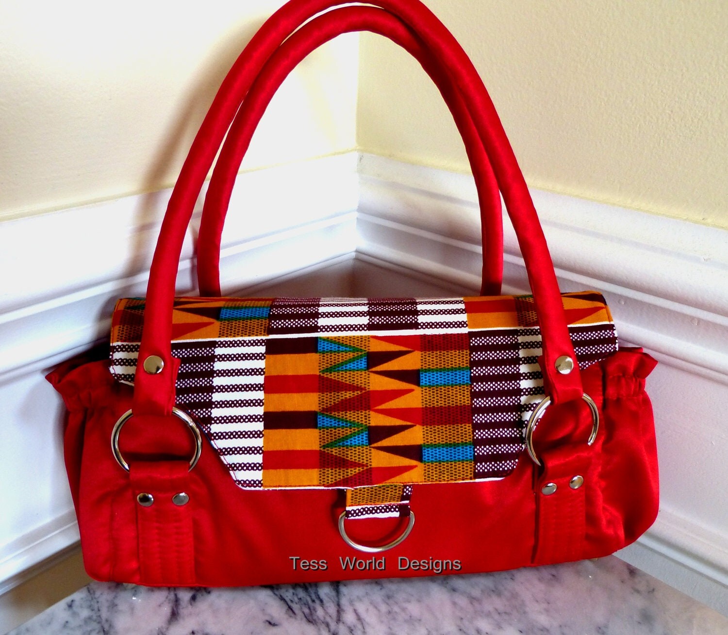 Red Fabric handbag Fabric handmade Print fabric handbag