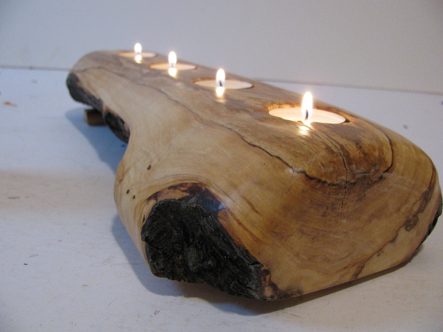Split log candle holder. Rustic wood candle holder. Tree