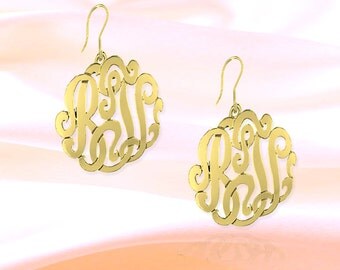 Monogram Earring -.5 inch 24K Gold Plated Sterling Silver Handcrafted - Personalized Initial Earrings - French Wire - Made in USA