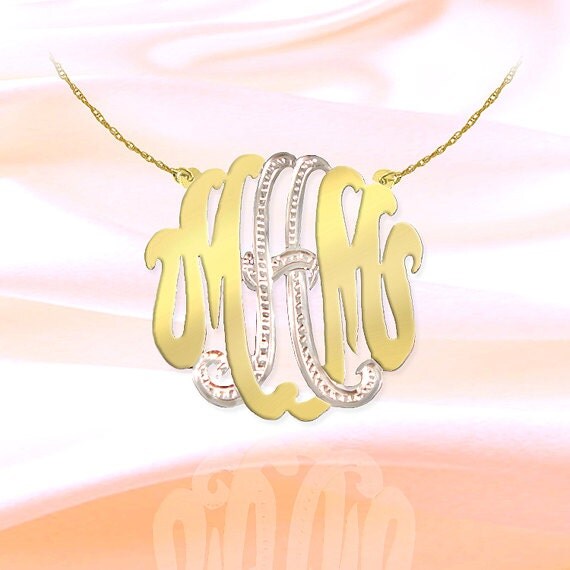 Monogram Necklace 1.5 inch Sterling Silver 24K Gold Plated
