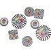 Polymer Clay colorful beads, unique set of rainbow flower, round and square beads with black and white stripes. Set of 8