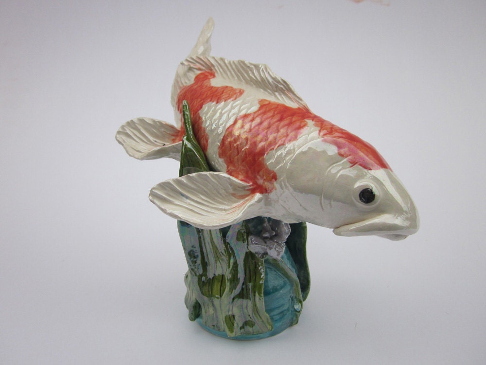Hand Made Koi Fish Sculpture Ceramic Koi Fish Ceramic