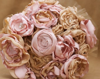 bouquet pink fabric rose flower gold