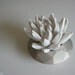 White Succulent Sculpture, Modern Nickel Faceted Geometric Container, Desktop, Tabletop Centerpiece
