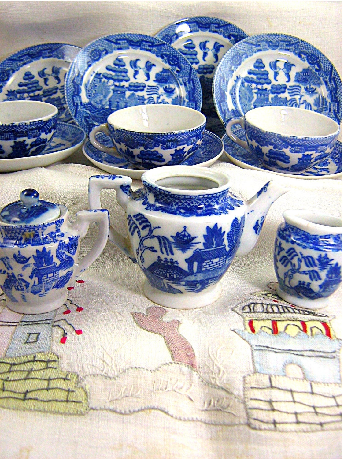 blue willow childs tea set