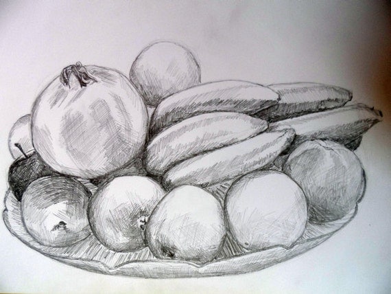 Vase with fruit nr.1 Pencil drawing on paper.