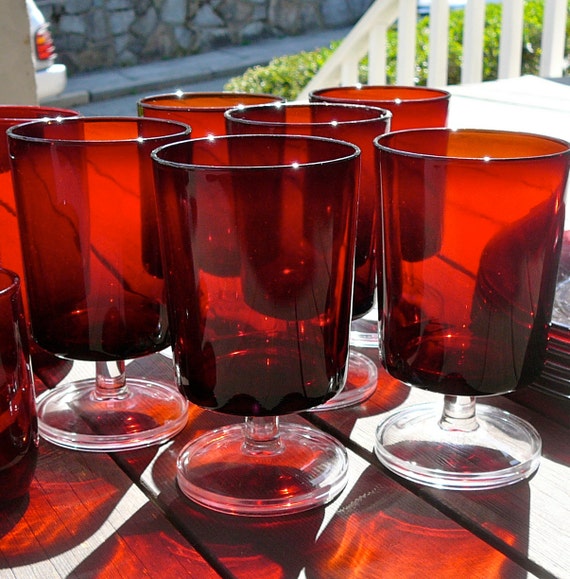 1970's 24 Piece Set Ruby Red Glassware by VintageRiverview on Etsy