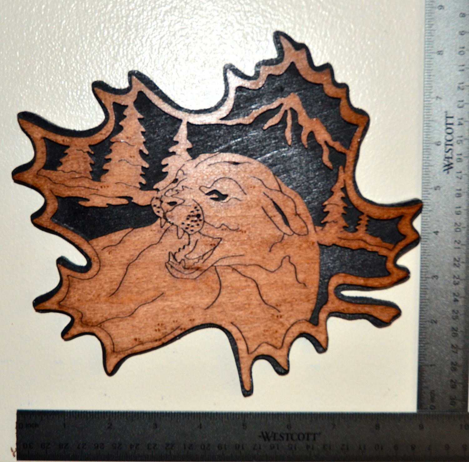 Forest Leaf Mountain Lion Scroll Saw Wall Plaque