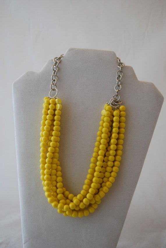 Yellow Beaded Necklace Chunky Ceramic Bead Necklace statement