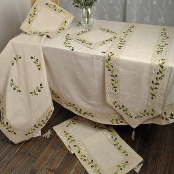 Greek Olive Branch Embroidery OVAL 63x87 inch by