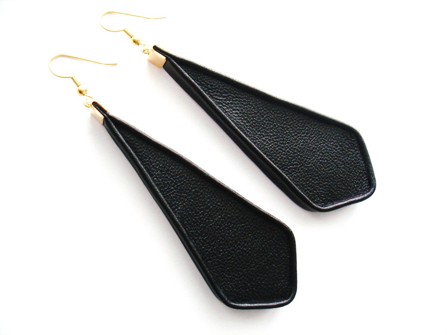 Black Leather Drop Earrings Leather Jewellery Geometric