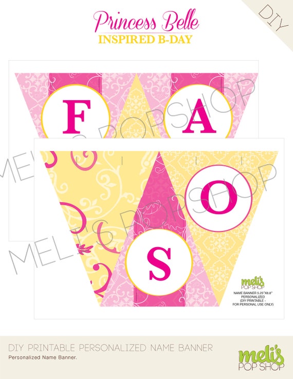 Princess Belle Inspired Party Personalized Name Banner DIY